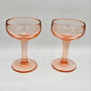 Vintage Pink Heavy Glass Champagne Coupe Compote‎ Glasses 6oz Barware MCM 2